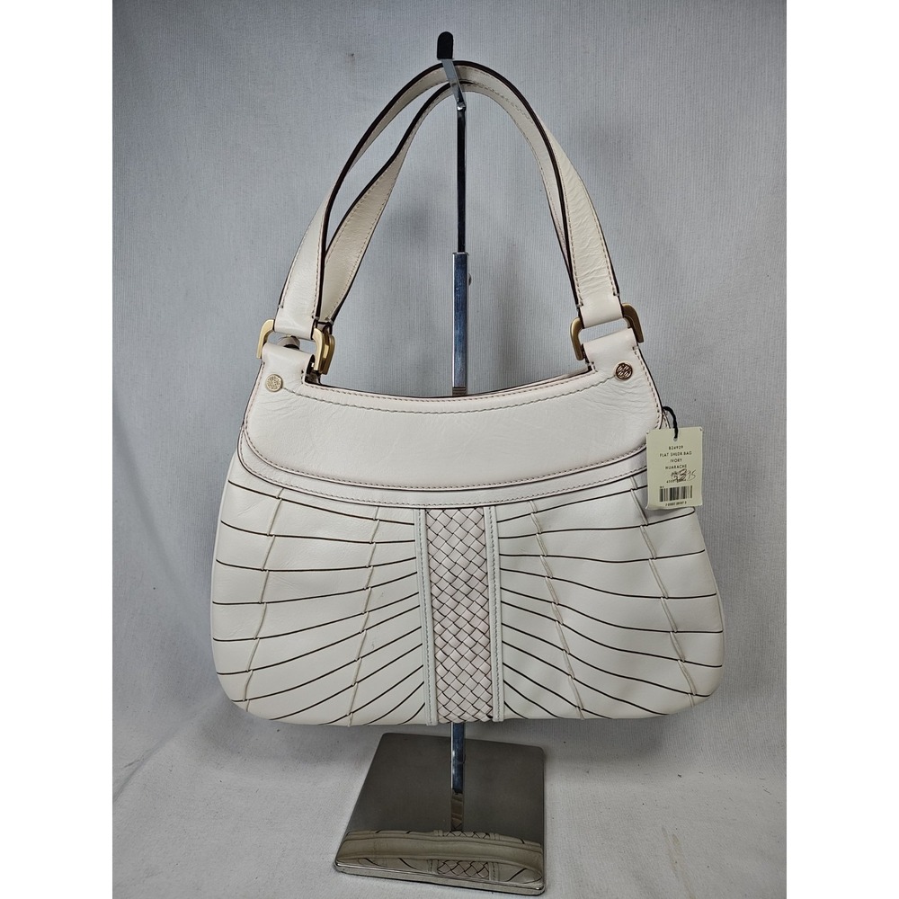 Cole Haan Huarache Flat Shoulder Bag‎ Ivory White Woven Leather Purse NWT $395